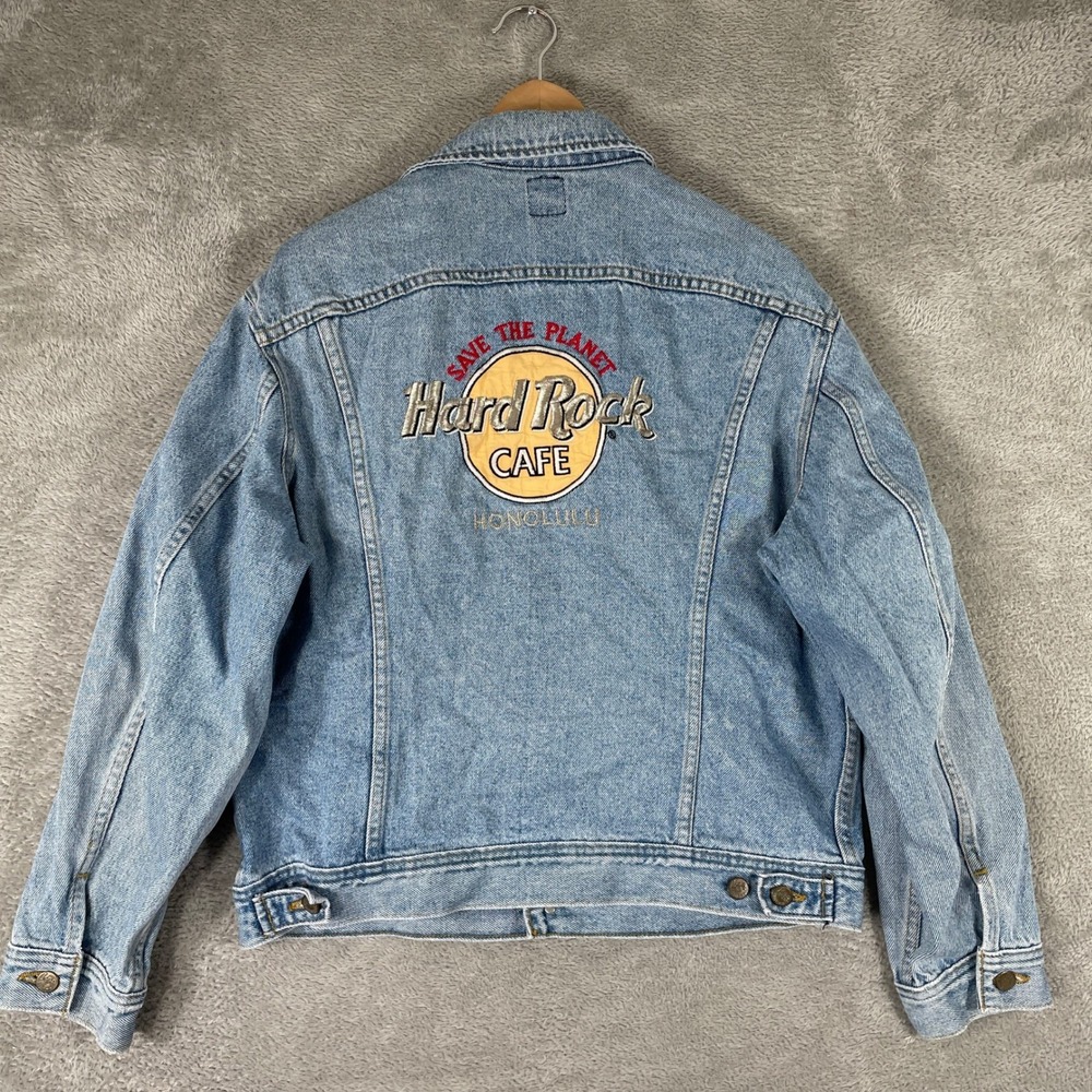 Vintage Hard Rock Cafe Honolulu Lee Denim Jacket Mens Small Blue Y2K